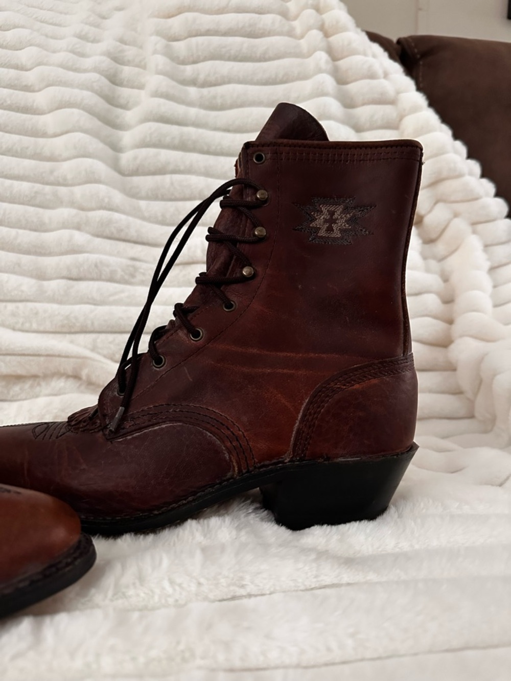 Brown Lace-Up Women's Boots - Picture 5 of 6